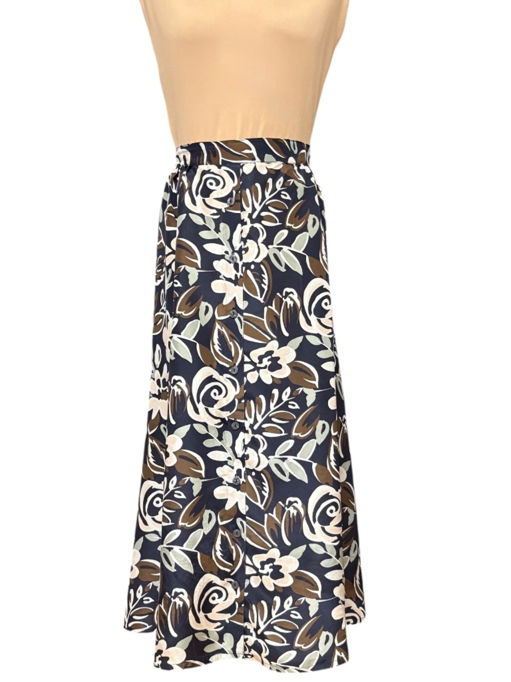 skirt VALERIE STEVENS silk M unlined full 32" elastic waist pull-on